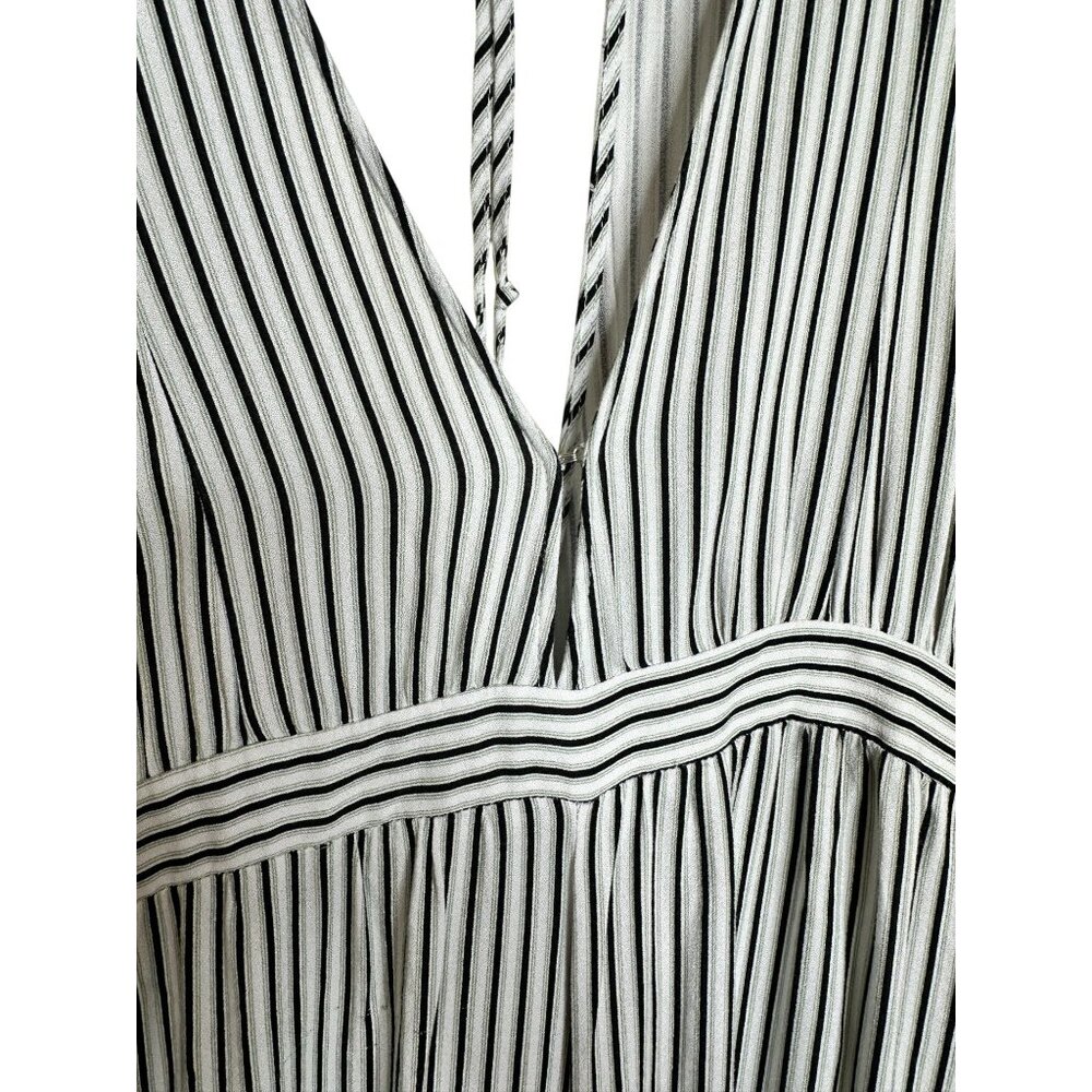 Anthropologie Saltwater LUXE Jumpsuit Large White Black Stripe Wide Leg Boho - Picture 7 of 14